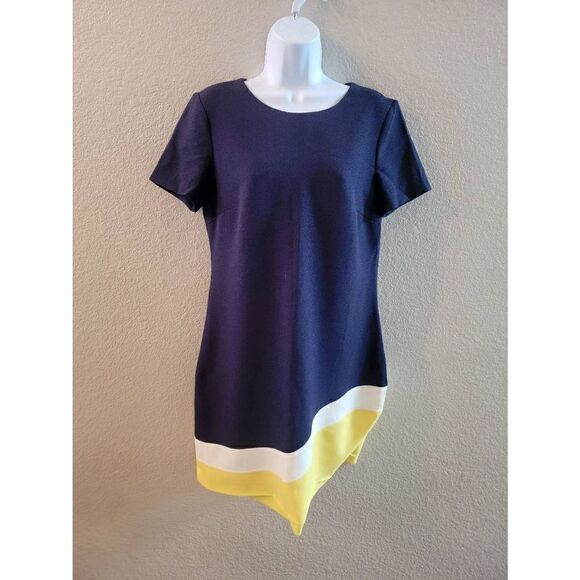 Tommy Hilfiger Women's Blue Yellow Colorblock Short Sleeve Shift Dress Size 10 - Picture 1 of 5